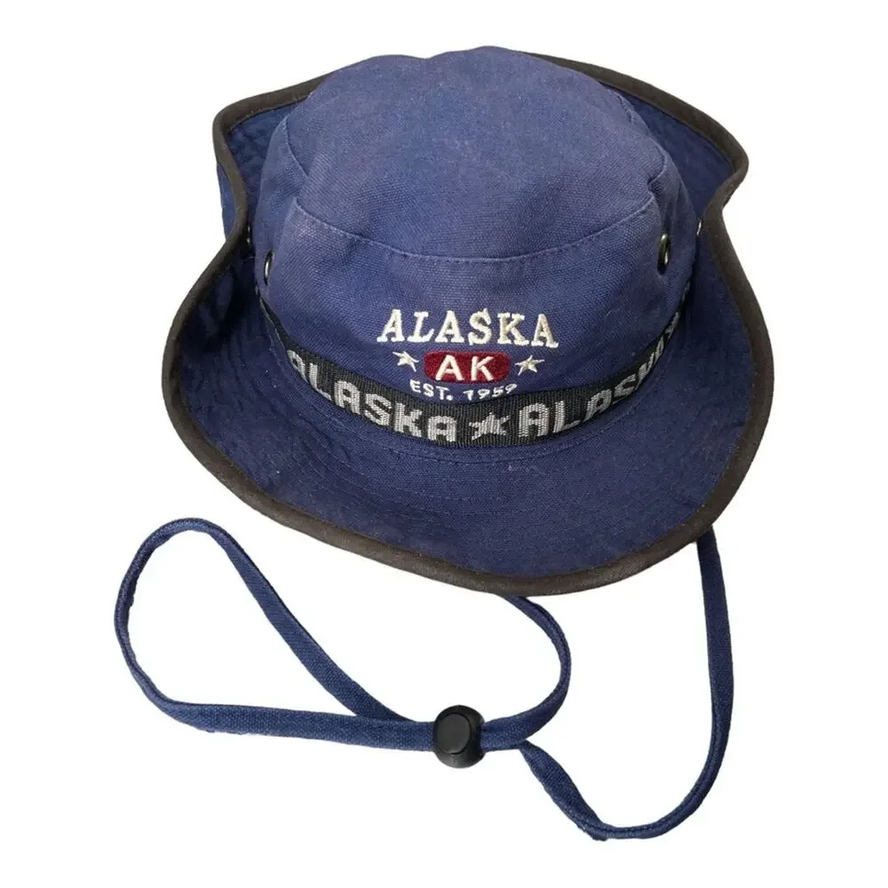 Vintage Alaska Bucket Hat‎ Tracker Sun Chin Strap